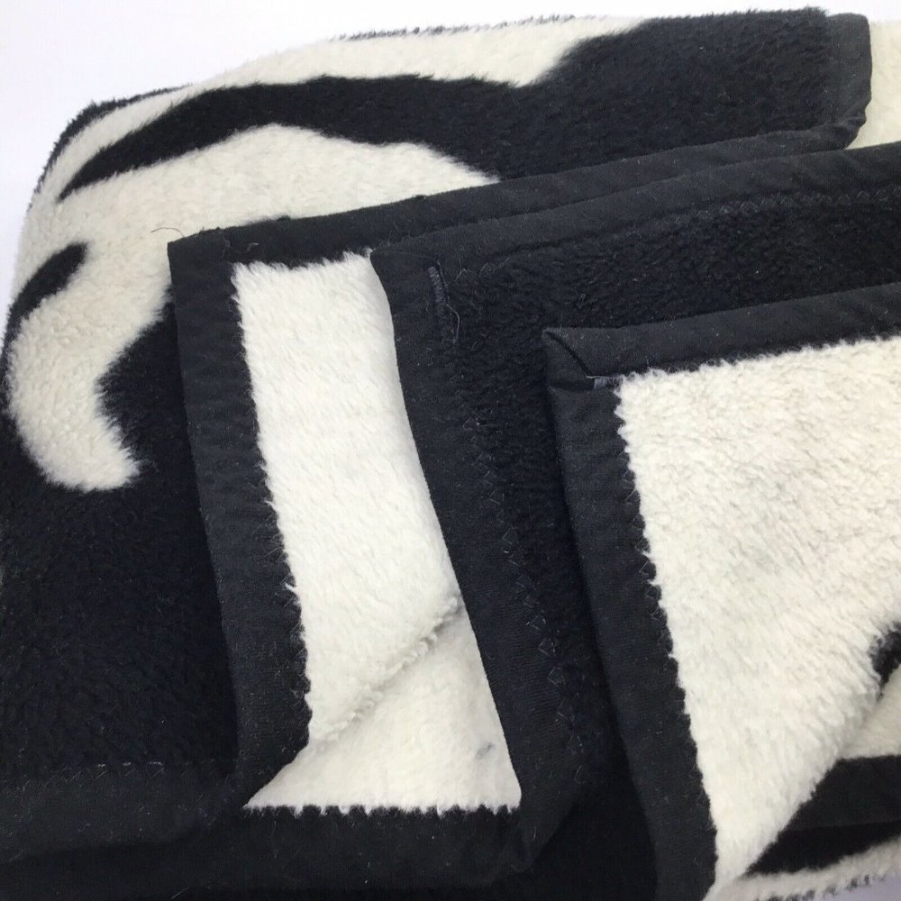 Zebra Blanket Reversible Crown Crafts Vuteks Yugoslavia Vtg Throw Plush 60 x 80 - Picture 9 of 10